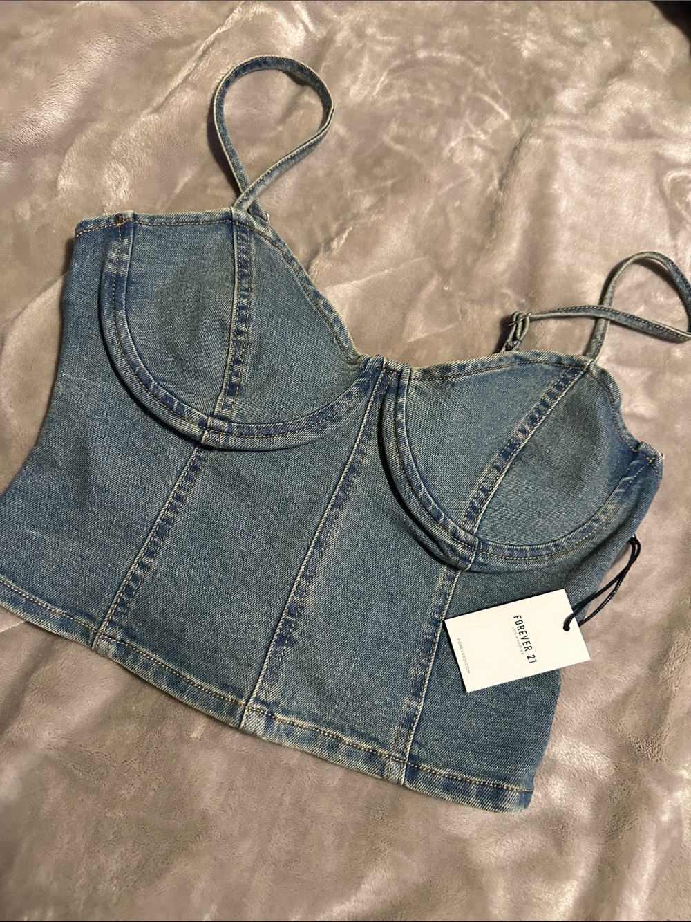 Forever 21 Blue Denim Bustier Camisole Top
